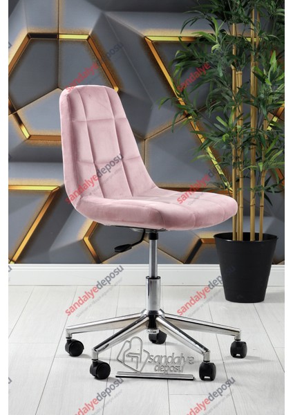 2 Krom Ayaklı Çalışma Koltuğu (Pembe Kumaş)