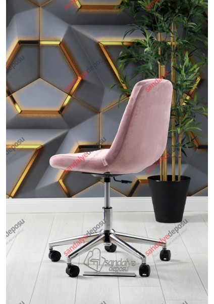 2 Krom Ayaklı Çalışma Koltuğu (Pembe Kumaş)