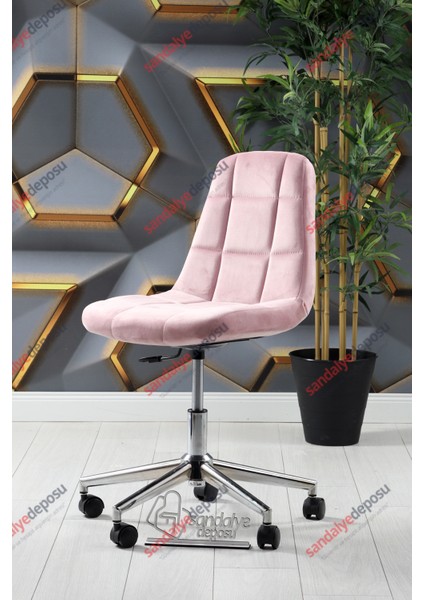 2 Krom Ayaklı Çalışma Koltuğu (Pembe Kumaş)