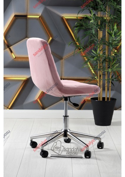 2 Krom Ayaklı Çalışma Koltuğu (Pembe Kumaş)