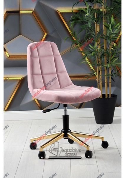 Lucia Gold Ayaklı Çalışma Koltuğu (Pembe Kumaş)