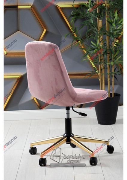 Lucia Gold Ayaklı Çalışma Koltuğu (Pembe Kumaş)