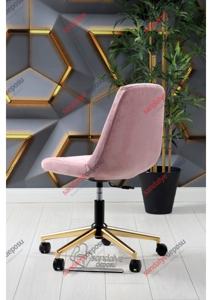 Lucia Gold Ayaklı Çalışma Koltuğu (Pembe Kumaş)