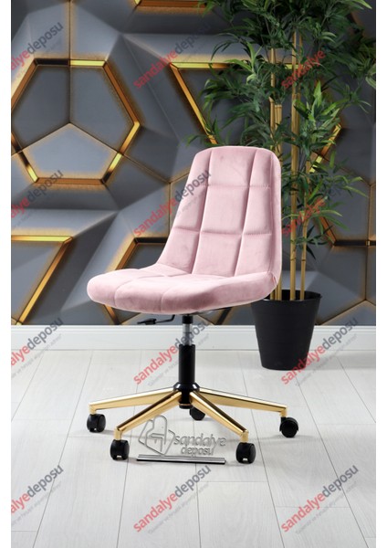 Lucia Gold Ayaklı Çalışma Koltuğu (Pembe Kumaş)