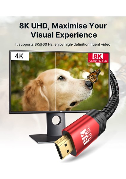 8k UHD Uzun HDMI Kablosu 48GBPS Yüksek Hızlı HDMI 2.1 Örgülü Oyuncu Kablo 4K 120Hz 144Hz 8k 60Hz Dinamik Hdr Dts:x 1080P 3D Bilgisayar UHD Tv Oyun Monitörü Ps5 Ps4 Uyumlu CV0011 7,5 METRE