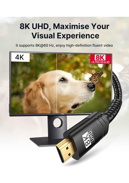 8k UHD Uzun HDMI Kablosu 48GBPS Yüksek Hızlı HDMI 2.1 Örgülü Oyuncu Kablo 4K 120Hz 144Hz 8k 60Hz Dinamik Hdr Dts:x 1080P 3D Earc Dizüstü Bilgisayar UHD Tv Oyun Monitörü Ps5 Ps4 Uyumlu CV0011