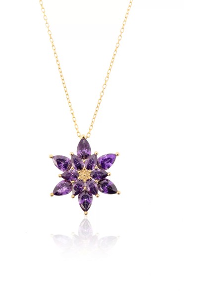 925 Ayar Gümüş Renkli Taşlı Lotus Çiçeği Kolye