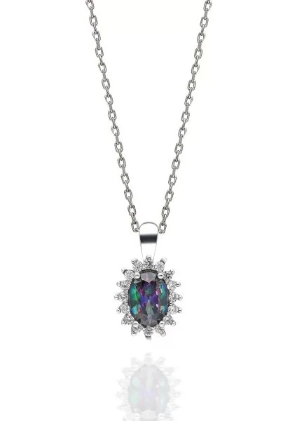 925 Ayar Gümüş Mistik Topaz Taşlı Modern Kadın Kolye