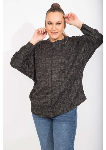 Kadın Antrasit Rahat Kesim Düşük Kollu Simli Tunik 65N35495 indirimleri