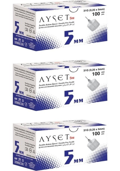 - Fine Insülin Kalem Iğnesi 31G 0.25 x 5mm Ref: 70087 - 100LÜ 3 Paket (300 Adet)