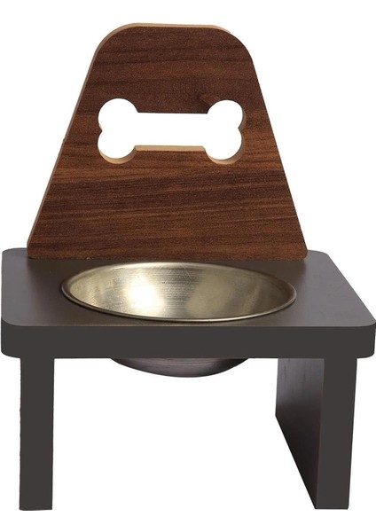 Ahşap Kedi Köpek Mama Su Kabı Standı Metal Suluk Mamalık Çelik