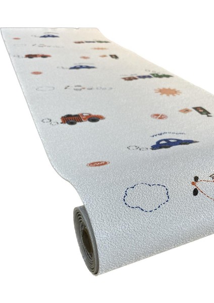 50X280 cm (1,4m2) Trafik Temalı Kendinden Yapışkanlı Dokulu Esnek Silinebilir Çocuk Odası Duvar Sticker Kağıdı