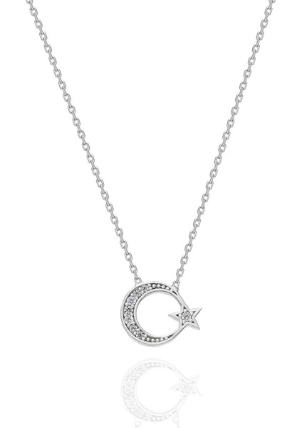 925 Ayar Gümüş Mini Ay Yıldız Kolye