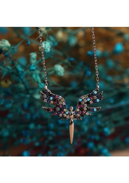 925 Ayar Gümüş Renkli Taşlı Mikail'in Kanadı Kolye fırsatları