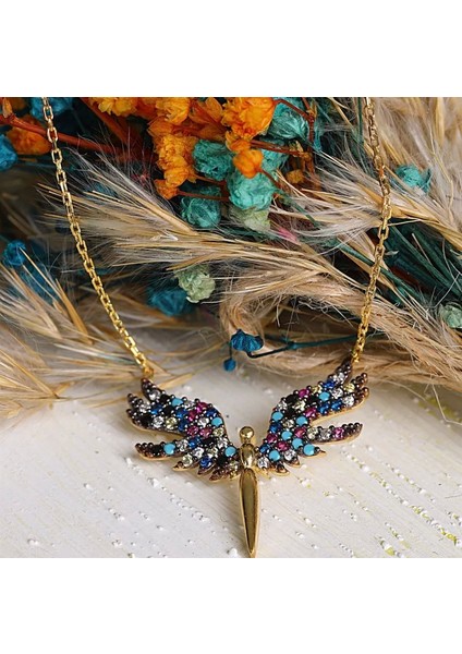 925 Ayar Gümüş Renkli Taşlı Mikail'in Kanadı Kolye indirimleri