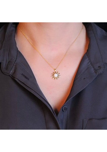 925 Ayar Gümüş Opal Taşlı Güneş Kolye fiyatları