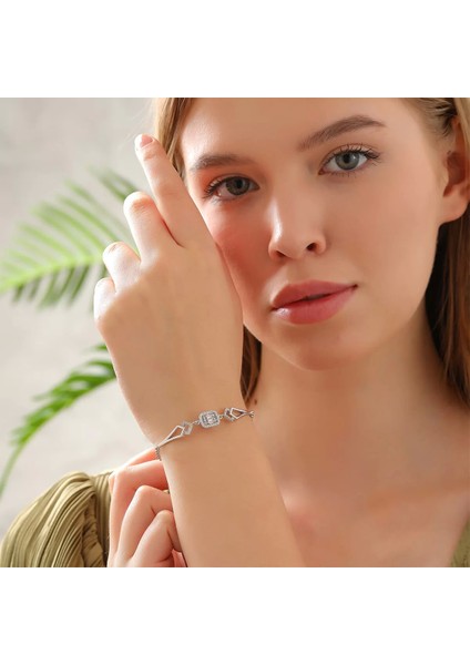 925 Ayar Gümüş Zirkon Taşı Süslemeli Baget Bileklik Silver