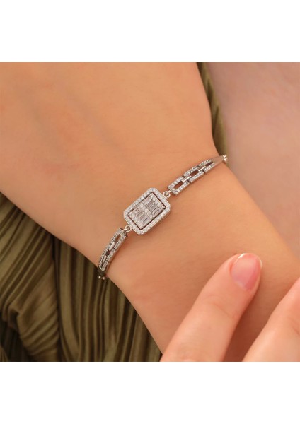925 Ayar Gümüş Zirkon Taşı Süslemeli Baget Bileklik Silver fiyatları