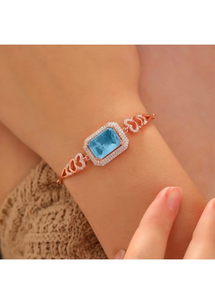 925 Ayar Zirkon Taşlı Kalp Motifli Gümüş Bileklik Rose fiyatları