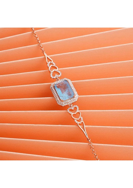 925 Ayar Zirkon Taşlı Kalp Motifli Gümüş Bileklik Rose modelleri