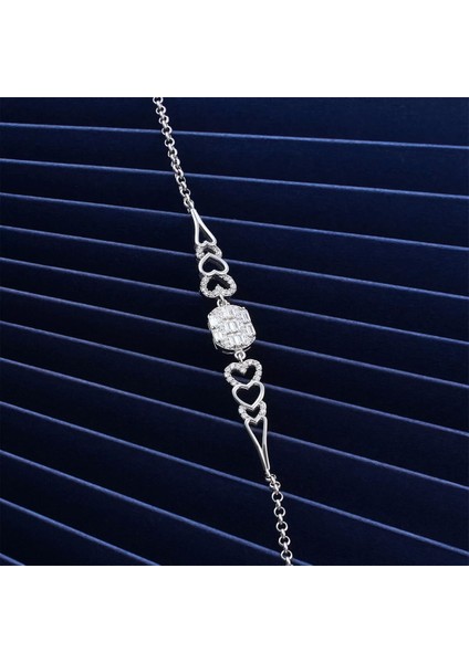 925 Ayar Zirkon Taşlı Kalp Motifli Baget Bileklik Silver modelleri