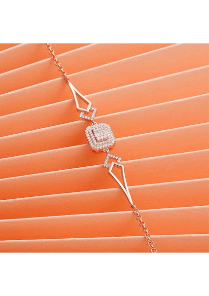 925 Ayar Zirkon Taşlı Baget Bileklik Rose modelleri