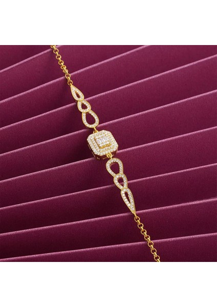 925 Ayar Zirkon Taşlı Baget Bileklik Rose Gold