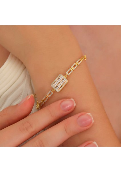 925 Ayar Zirkon Taşlı Baget Bileklik Rose Gold fiyatları