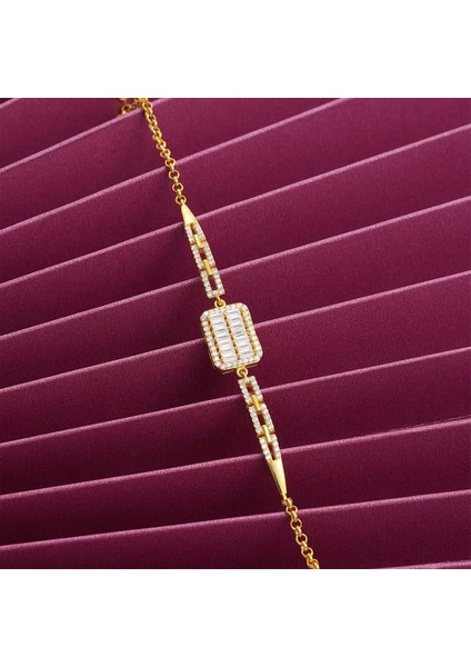 925 Ayar Zirkon Taşlı Baget Bileklik Rose Gold modelleri