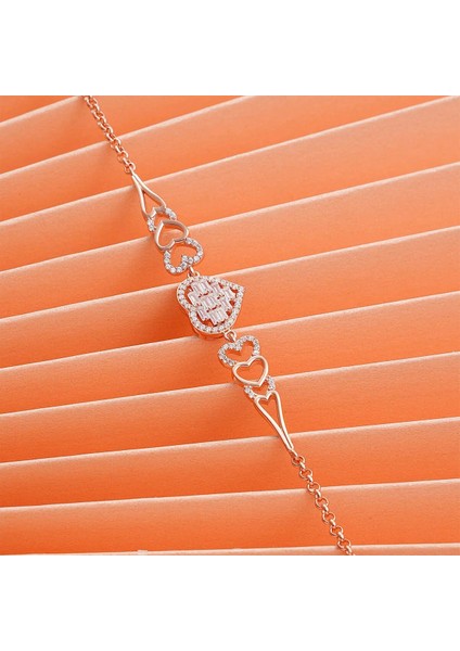 925 Ayar Zirkon Taşlı Kalpli Bileklik Rose