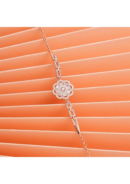925 Ayar Zirkon Taşlı Gümüş Çiçek Bileklik Rose modelleri