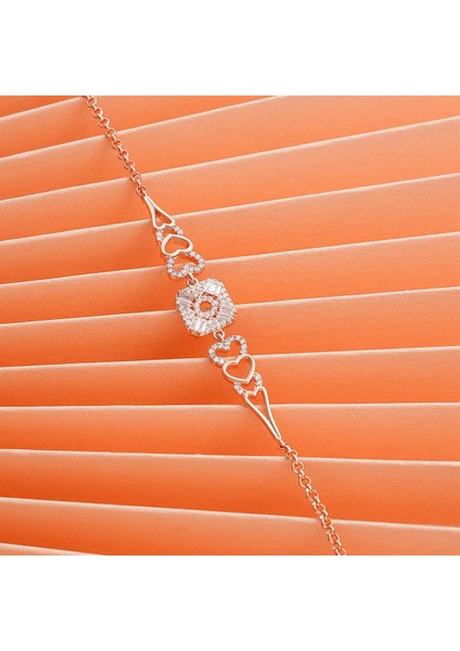 925 Ayar Zirkon Taşlı Kalp Motifli Kare Gümüş Bileklik Rose modelleri