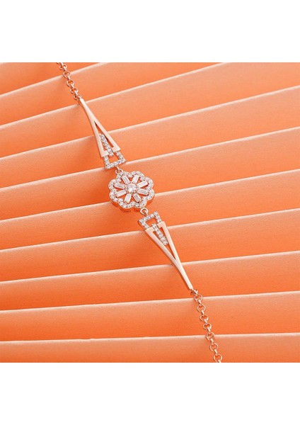 925 Ayar Gümüş Zirkon Taşlı Çiçek Bileklik Rose modelleri