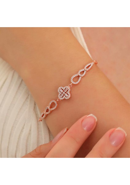 925 Ayar Damla Motifli Dört Yapraklı Yonca Bileklik Rose fiyatları