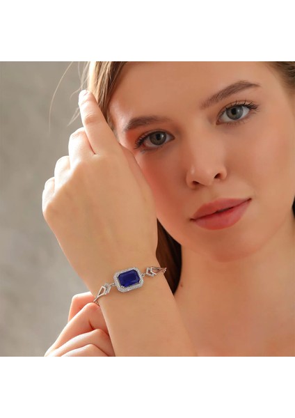 925 Ayar Gümüş Zirkon Taşlı Damla Motifli Bileklik Silver