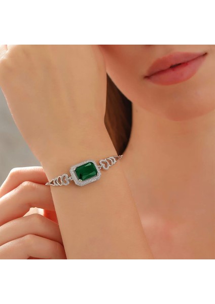 925 Ayar Zirkon Taşı Süslemeli Kalp Motifli Gümüş Bileklik Silver