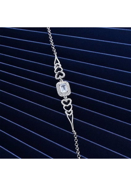 925 Ayar Zirkon Taşlı Kalp Motifli Gümüş Bileklik Silver modelleri