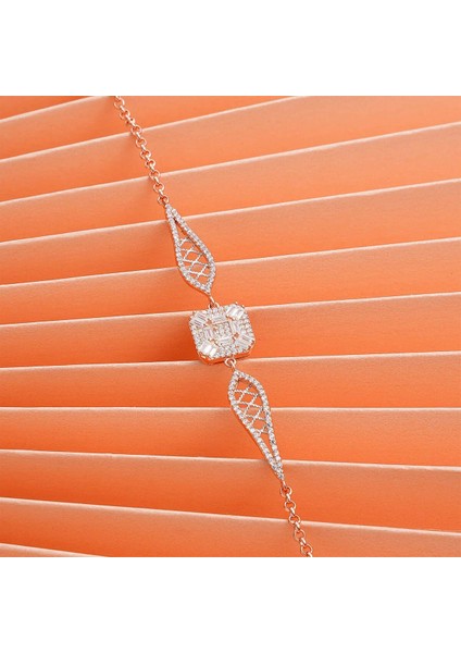 925 Ayar Gümüş Zirkon Taşı Süslemeli Örgü Model Bileklik Rose modelleri