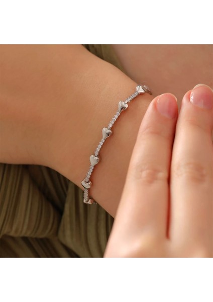 925 Ayar Gümüş Kalpli Suyolu Bileklik Silver fiyatları