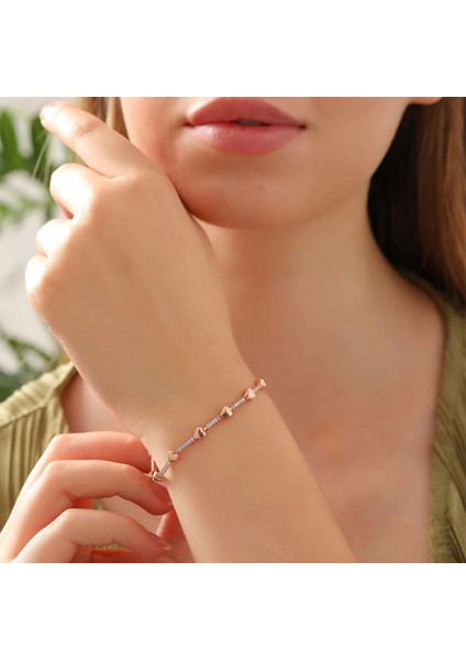 925 Ayar Gümüş Kalpli Suyolu Bileklik Rose fiyatları