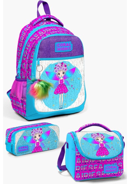 Kids Pembe Mavi Peri Desenli 3’lü Okul Çanta Seti SET0123484