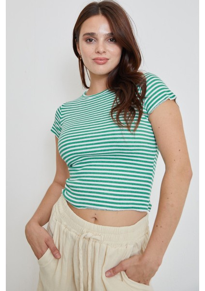Bisiklet Yaka Çizgili Bluz-Yeşil modelleri