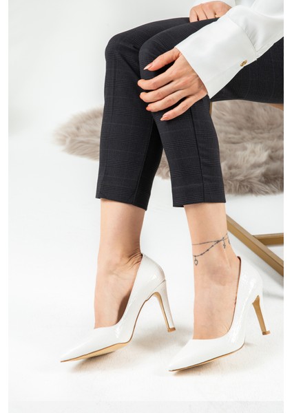 Rugan Beyaz Stiletto Kadın Topuklu Ayakkabı - 0K101ZBYZM01 modelleri