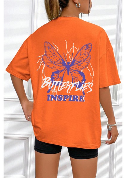 Only Trendwear Butterfly & Letter Graphic Tasarım Tshirt