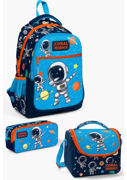 Kids Lacivert Mavi Astronot Desenli 3’lü Okul Çanta Seti SET23486