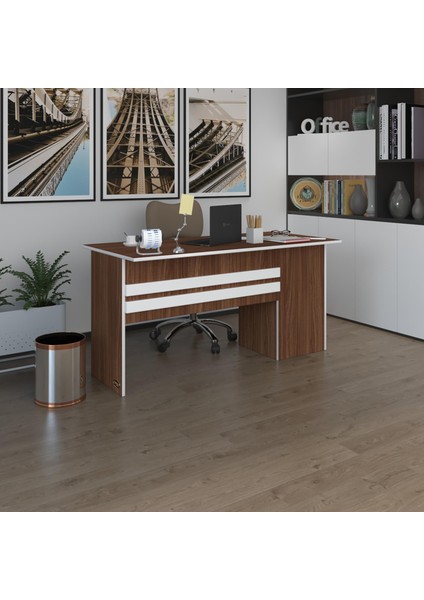 Kenzlife ofis masası kamikaze cvz sol 75*150*80 raflı dolap şeritli bilgisayar çalışma masası