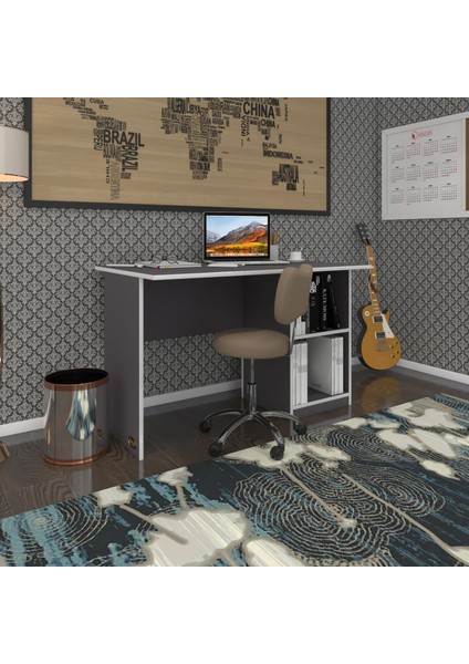 Kenzlife ofis masası kamikaze gri sağ 75*120*80 raflı dolap şeritli bilgisayar çalışma masası