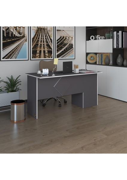 Kenzlife ofis masası yoko ono gri sol 75*170*80 kilitli kapaklı dolap eşkenar bilgisayar çalışma masası