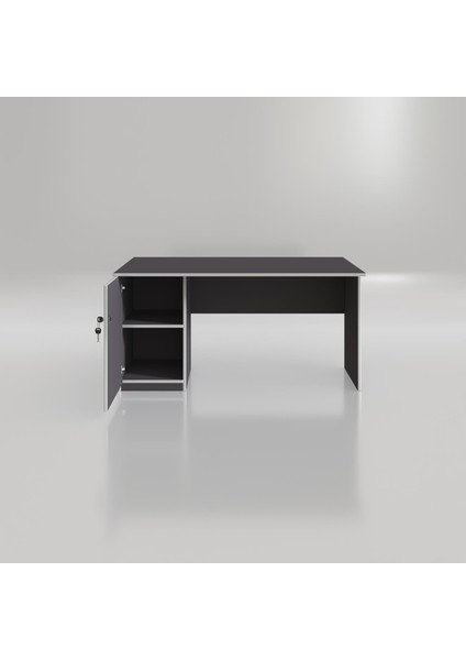 Kenzlife ofis masası yoko ono gri sol 75*170*80 kilitli kapaklı dolap eşkenar bilgisayar çalışma masası