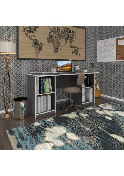 Kenzlife ofis masası masi oka gri 75*170*80 raflı dolap çiftli bilgisayar çalışma masası